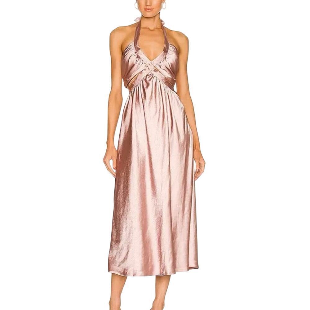 NWT Line & Dot Emma Cut Out Midi Dress Size Large Muave Satin Cocktail Wedding